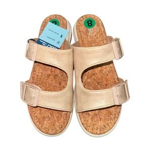 NEW JBU Kona Sandals Womens 8M Slide Champagne/Gold Metallic Cork Buckle B5KON54